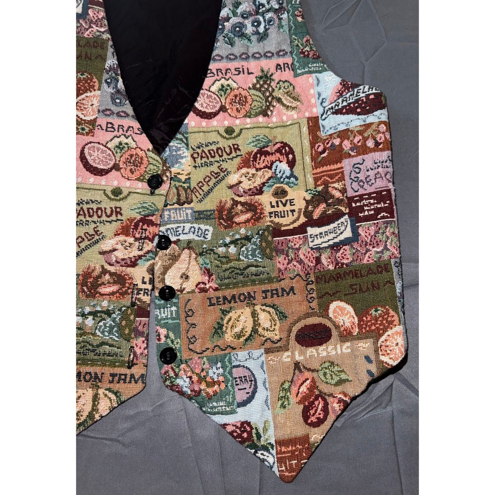 Saddle River Tapestry Fruit Print Vest Made in USA 90s Whimsigoth Vintage - Picture 3 of 10